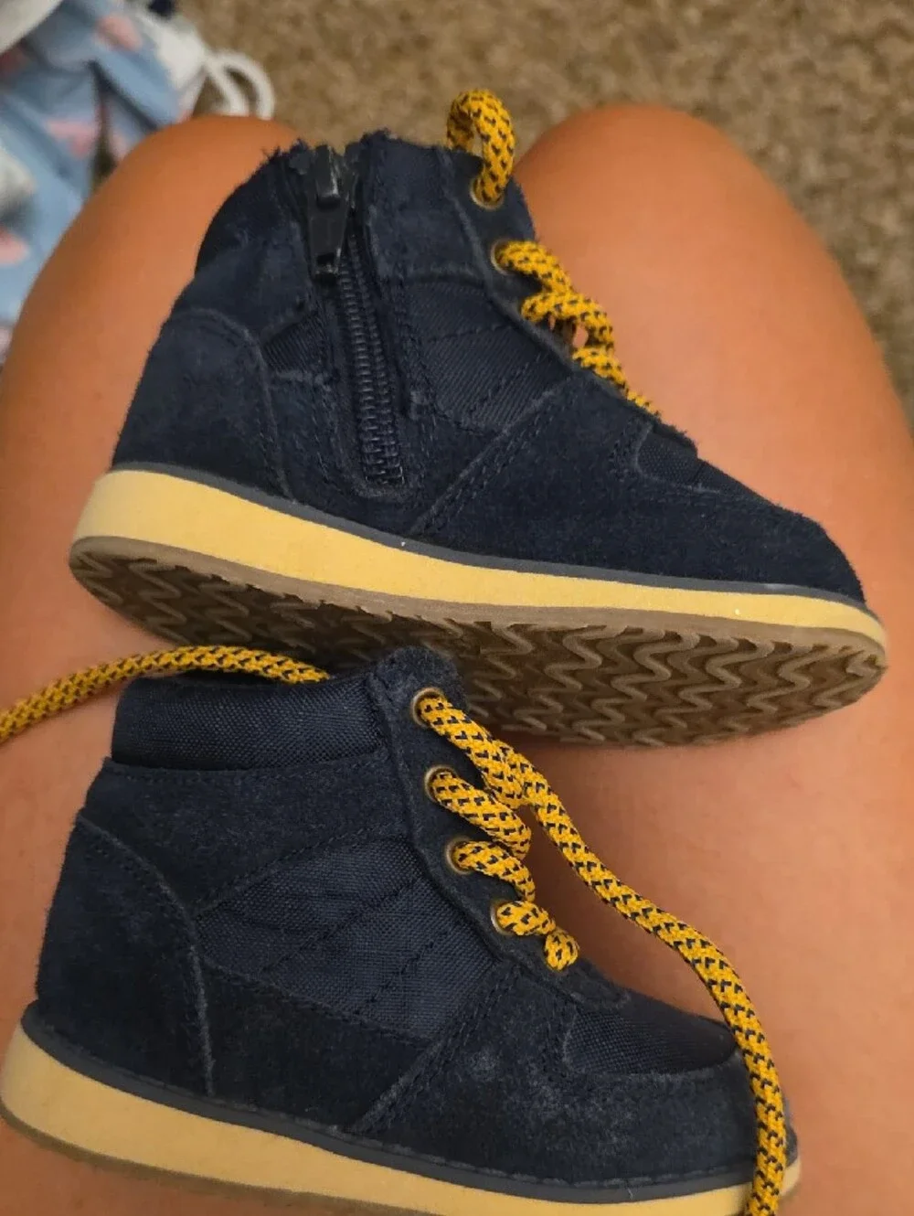 Toddler Navy High-Top Sneakers with Yellow Accent Laces
